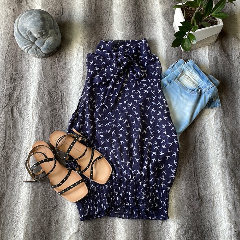 Blue And White Bird Myth Blouse
